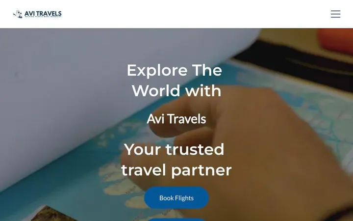 Avi Travels website homepage