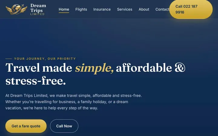 Dream Trips website homepage